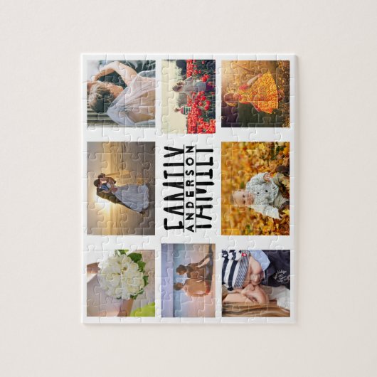 Familie 8 Fotomaterial und Name DIY-Vorlage weiß Puzzle (Vertikal)