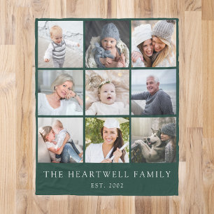 Familie 9 FotoCollage Personalisiert Emerald Green Fleecedecke
