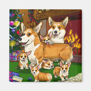 Familie am Weihnachtsbaum Magnet