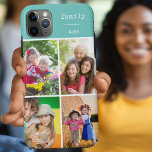 Familie Aquamarin 4 FotoCollage Custom Case-Mate iPhone Hülle<br><div class="desc">Erstellen Sie Ihre eigene individuelle Telefonzelle für iPhone 11 pro max und viele andere Modelle. Das Design verfügt über eine Rastermuster-Foto-Collage mit 4 Ihrer Lieblings-Fotos, Ihrem Namen und dem Wort "Familie". Die Fotovorlage ist für Sie bereit, um Ihre Fotos hinzuzufügen, und arbeitet im Uhrzeigersinn von oben verlassen. Das Design hat...</div>