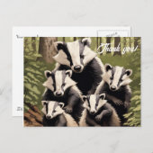 Familie Badger im Wald Danke Postkarte (Vorne/Hinten)