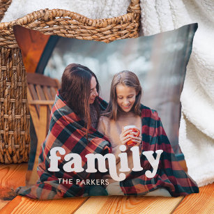 Familie | Boho Text Overlay mit zwei Fotos Kissen