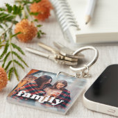 Familie | Boho Text Overlay mit zwei Fotos Schlüsselanhänger (Vorderseite rechts)