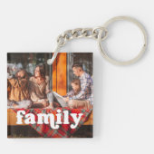 Familie | Boho Text Overlay mit zwei Fotos Schlüsselanhänger (Rückseite)