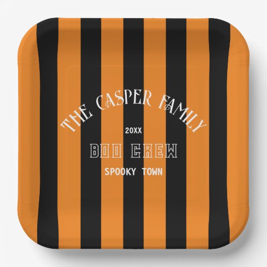 Familie Boo Crew Orange Black Stripe Halloween Pappteller (Vorderseite)