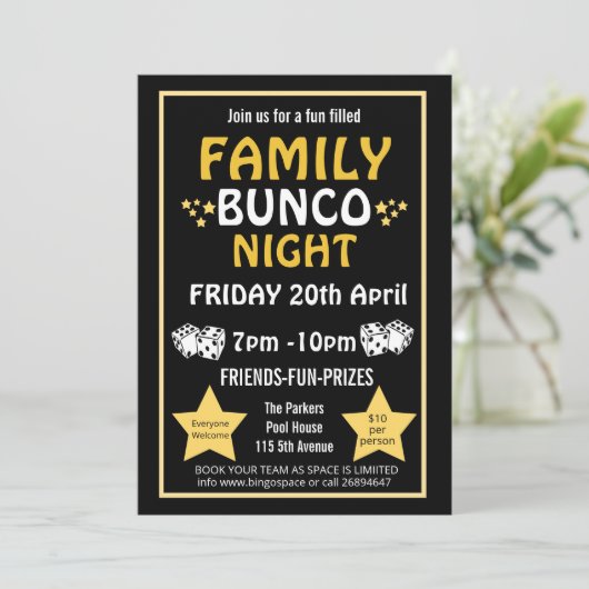 Familie bunco Nacht, bunco Party Pta-Ereignis Einladung (Stehend Vorderseite)