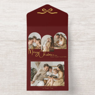 Familie Burgund Gold Eleganter Weihnachtsbogen All-in-One-Einladung