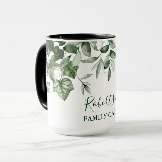 Familie Cabin Wasserfarbe Botanische Vegetation Tasse (Vorderseite Links)