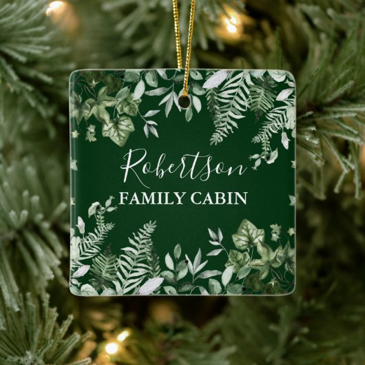 Familie Cabin Watercolor Ivy Sage Ferns Green Keramikornament (Baum)