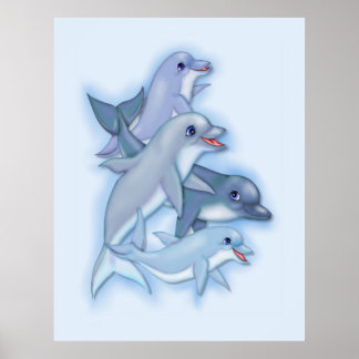 Familie Delphinen Schwimmen Poster