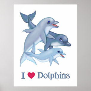 Familie Delphinen Schwimmen Poster