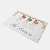 Familie der 3 - Strumpf der Aquarellfarben-Monogra Fußmatte (Schrägansicht)