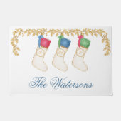 Familie der 3 - Strumpf der Aquarellfarben-Monogra Fußmatte (Vorderseite)