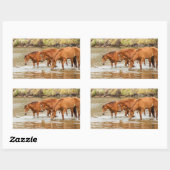 Familie der Braunen Pferde am Fluss Rechteckiger Aufkleber (Blatt)