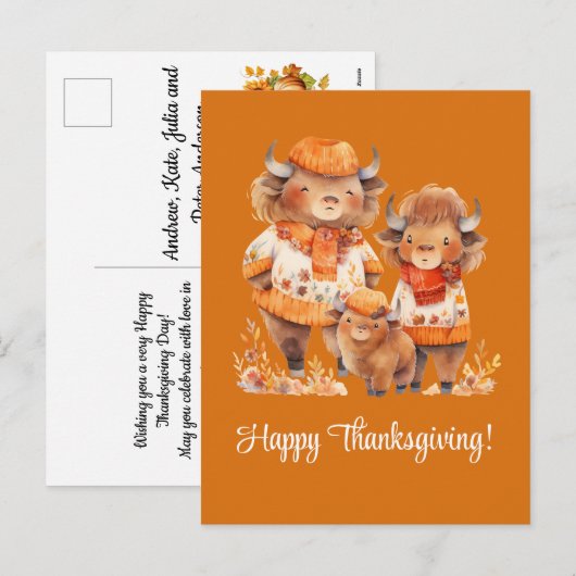 Familie der Buffalos Happy Thanksgiving Feiertagspostkarte (Vorne/Hinten)