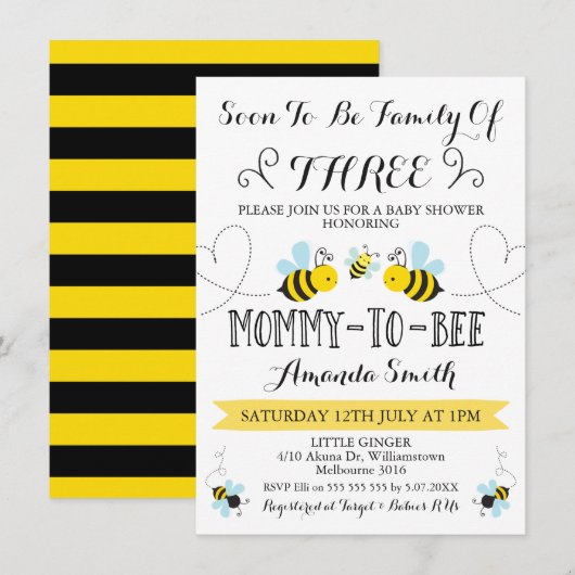 Familie der drei Bienenschaum-Dusche Einladung (Vorne/Hinten)