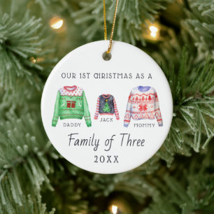 Familie der drei Erste Weihnachtsfeier Keramik Ornament