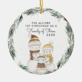 Familie der drei | Erste Weihnachtsfeier Keramik Ornament (Vorne)