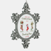 Familie der drei ersten Weihnachten Schneeflocken Zinn-Ornament (Links)