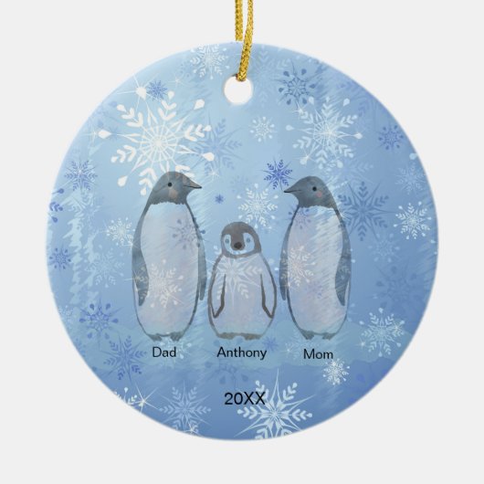 Familie der drei Pinguine Weihnachten Keramik Ornament (Vorne)