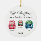 Familie der drei Weihnachtskrüger Baby Foto Keramik Ornament (Vorne)