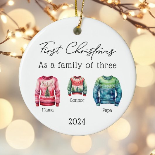 Familie der drei Weihnachtskrüger Baby Foto Keramik Ornament