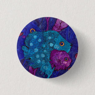 Familie der Fische, Unterwasser, Blau und Lila Button