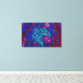 Familie der Fische, Unterwasser, Blau und Lila Leinwanddruck (Insitu (Holzboden))