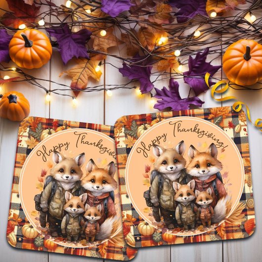 Familie der Füchse glücklich Erntedankpumpen Pumpk Getränkeuntersetzer