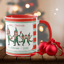 Familie der Funny Elf Vier Foto Rot Grünen Weihnac Tasse