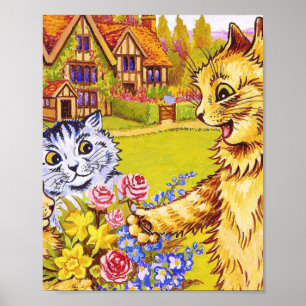 Familie der Katzen im Garten Louis Wain Poster