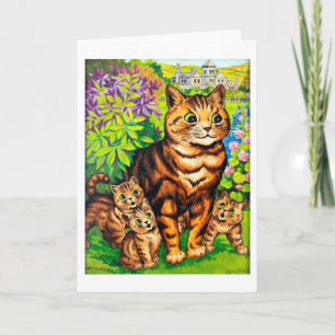 Familie der Katzen in einem Garten, Louis Wain Karte