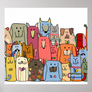 Familie der lustigen Hunde: nahtloses Muster. Poster