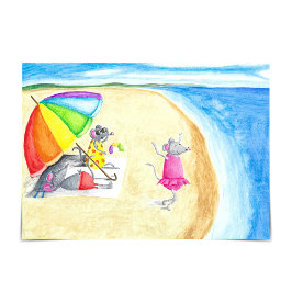 Familie der Maus bei Beach Summertime Grußkarte Karte