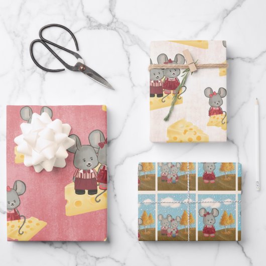 Familie der niedlichen und Cheesy Maus Geschenkpapier Set (Vorderseite)