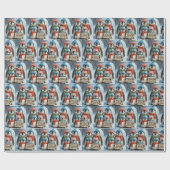 Familie der Pinguine mit lustigem Zeichen Geschenkpapier (Flach)