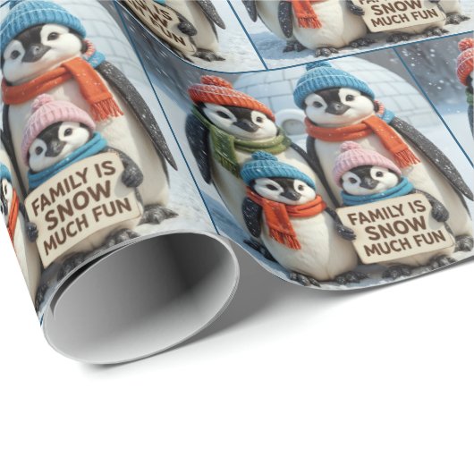 Familie der Pinguine mit lustigem Zeichen Geschenkpapier (Rolleneckpunkt)