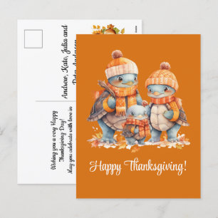 Familie der Schildkröten glückliches Thanksgiving Feiertagspostkarte