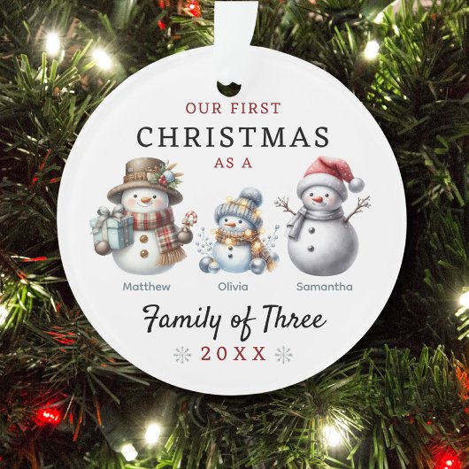 Familie der Schneemänner drei Weihnachten Ornament