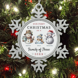 Familie der Schneemänner drei Weihnachten Schneeflocken Zinn-Ornament