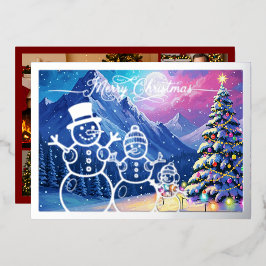 Familie der Schneemänner, frohe Weihnachten in Rot Folien Feiertagskarte