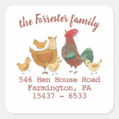 Familie der sechs Hühner-Rücksendeadresse Quadratischer Aufkleber (Vorderseite)