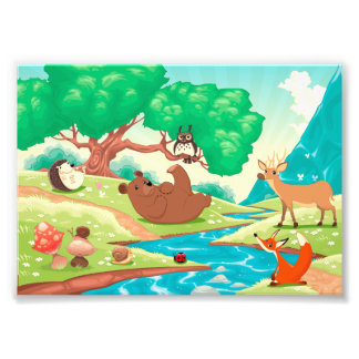 Familie der Tiere im Holz. Fotodruck