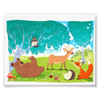 Familie der Tiere im Holz. Fotodruck