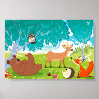 Familie der Tiere im Holz. Poster