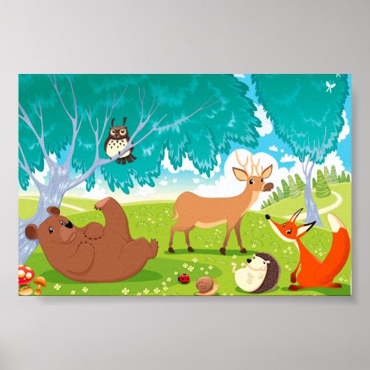 Familie der Tiere im Holz. Poster (Vorne)