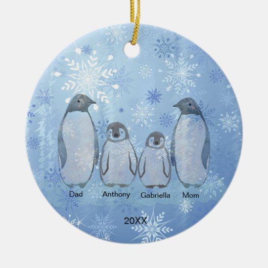 Familie der vier Pinguine Weihnachten Keramik Ornament (Vorne)