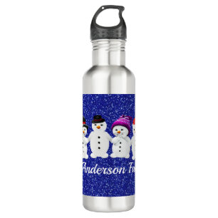 Familie der vier Snowmen Blue Sparkle Winter Edelstahlflasche