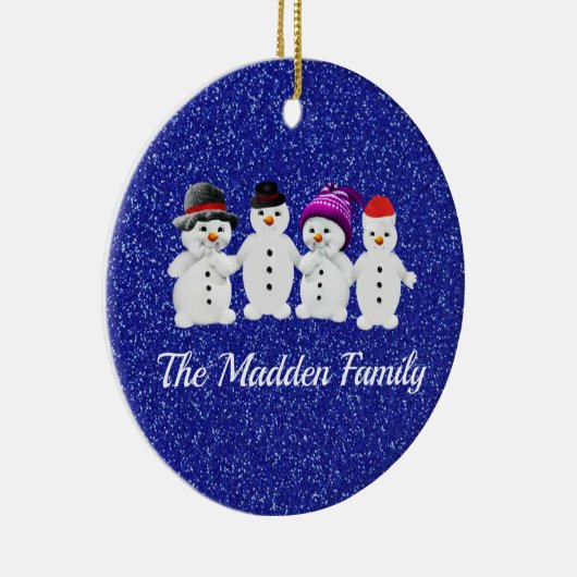 Familie der vier Snowmen Blue Sparkle Winter Keramik Ornament (Rechts)