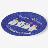 Familie der vier Snowmen Blue Sparkle Winter Pappteller (Schrägansicht)